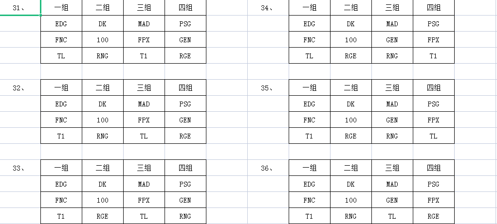 世界赛全部抽签可能，不含入围赛