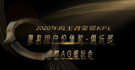 2020年度王者荣耀KPL最具用户价值俱乐部——成都AG超玩会